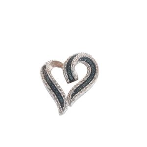 Large Sterling Silver Simulated Blue & White Diamond Heart Pendant